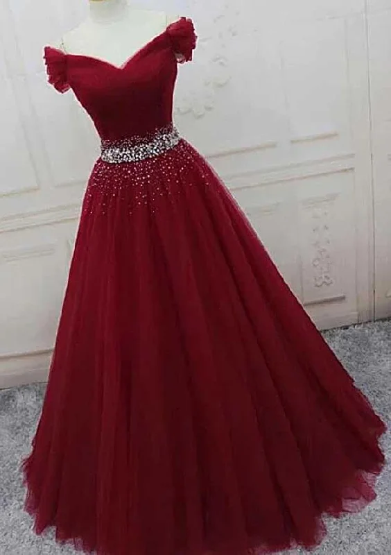 Ball Gown Off-the-Shoulder Tulle Long/Floor-Length Sparkling Prom Dress With Beading Ball Gown Off-the-Shoulder Tulle Long/Floor-Length Sparkling Prom Dress With Beading