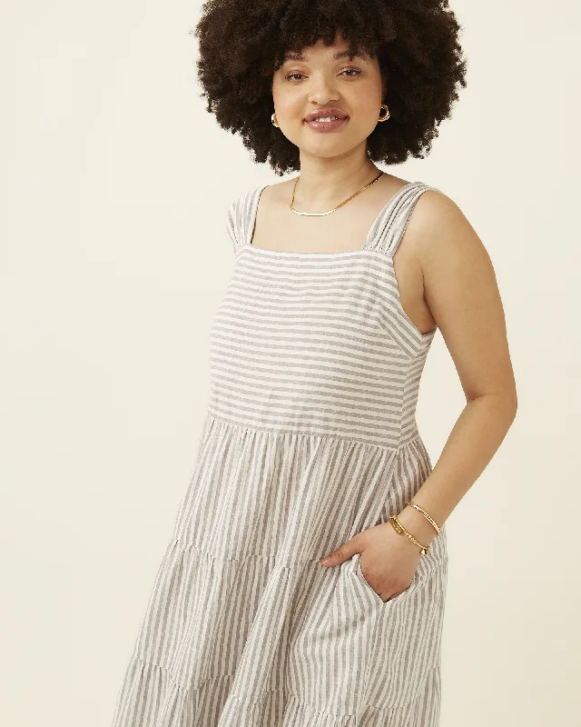 Tiered Mini Striped Dress | Light Grey