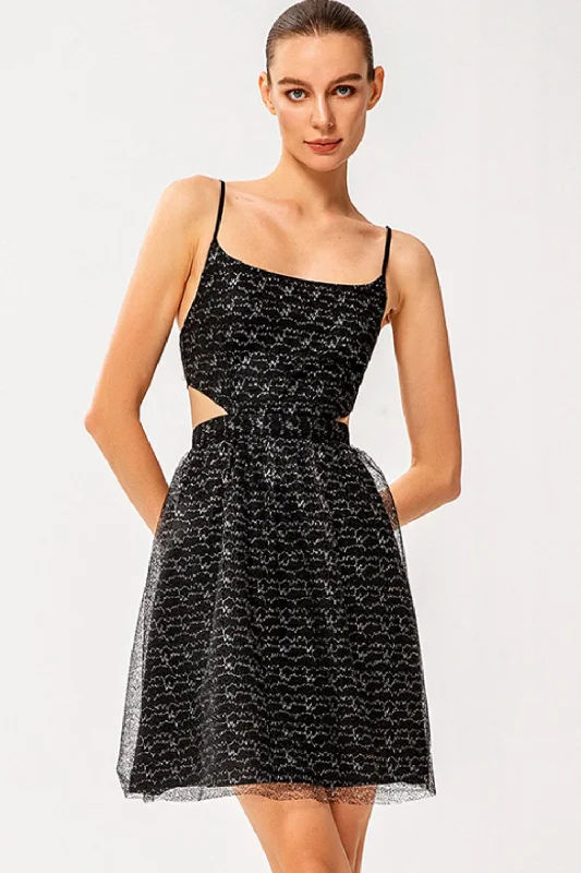 Printed Spaghetti Strap Bow Detail Dress
