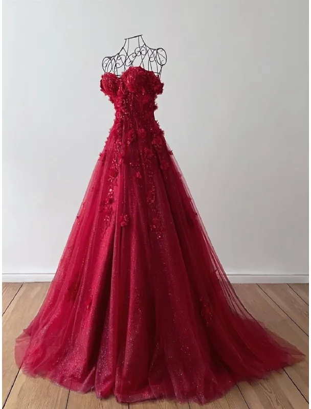 A-Line Prom Dresses Elegant Dress Formal Sweep / Brush Train Sleeveless Sweetheart Tulle with Pleats Sequin Appliques A-Line Prom Dresses Elegant Dress Formal Sweep / Brush Train Sleeveless Sweetheart Tulle with Pleats Sequin Appliques