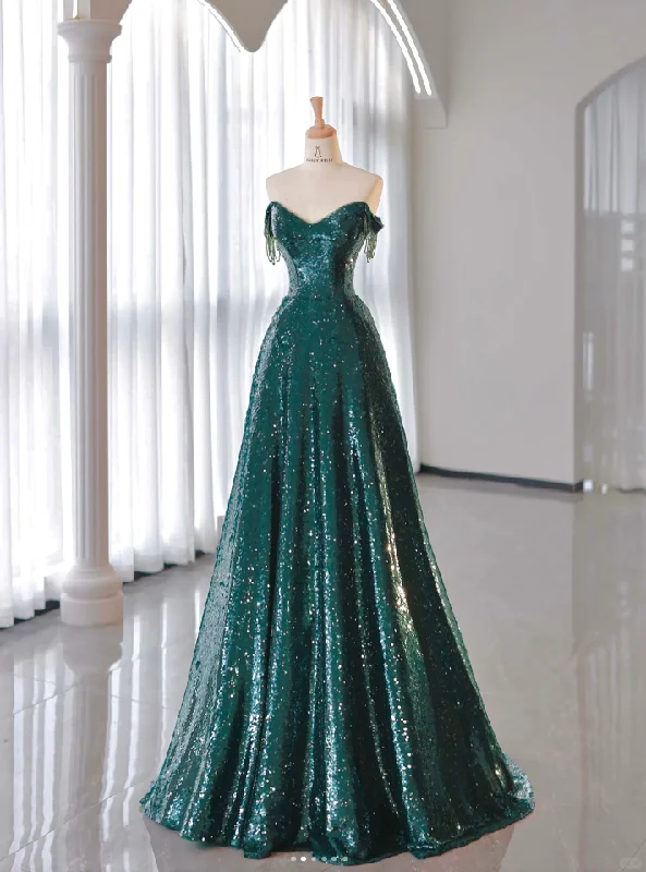 New A-Line Dark Green Prom Dress, Off-The-Shoulder Prom Dress With Cape, Sweeping Tail Prom Dress New A-Line Dark Green Prom Dress, Off-The-Shoulder Prom Dress With Cape, Sweeping Tail Prom Dress