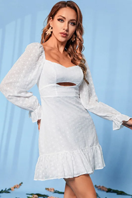 Lace Cutout Ruffle Hem Dress