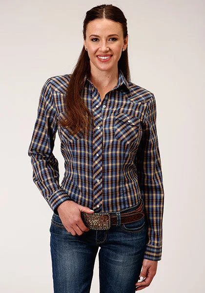 Roper Womens Snap Shirt Woven Plaid Classic V-Neck Short Shirt