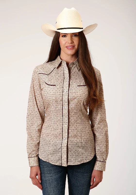WOMENS LONG SLEEVE SNAP BEIGE AND RUST VINTAGE FLORAL PRINT WESTERN SHIRT Fashionable Plaid Short Sleeve WOMENS LONG SLEEVE SNAP BEIGE AND RUST VINTAGE FLORAL PRINT WESTERN SHIRT Fashionable Plaid Short Sleeve