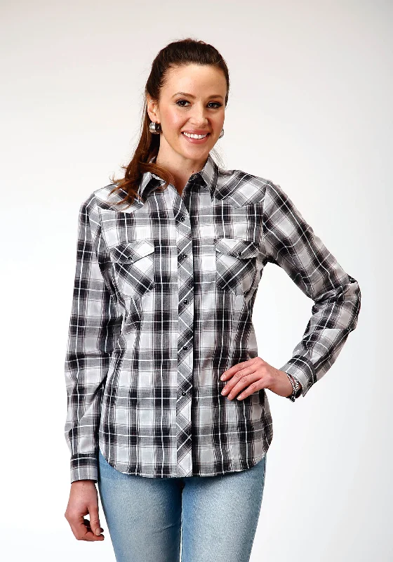 WOMENS LONG SLEEVE SNAP BLACK AQUA GREY PLAID WESTERN SHIRT Fashionable Cuffed Short Sleeve WOMENS LONG SLEEVE SNAP BLACK AQUA GREY PLAID WESTERN SHIRT Fashionable Cuffed Short Sleeve