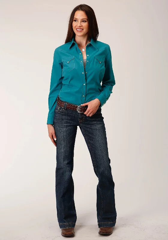 WOMENS LONG SLEEVE SNAP SOLID POPLIN DEEP TEAL WESTERN SHIRT Casual Oversized Short Shirt WOMENS LONG SLEEVE SNAP SOLID POPLIN DEEP TEAL WESTERN SHIRT Casual Oversized Short Shirt