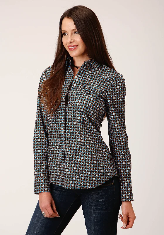 WOMENS LONG SLEEVE SNAP AZTEC MEDALLIONS WESTERN SHIRT Chic Silk Short Sleeve Shirt