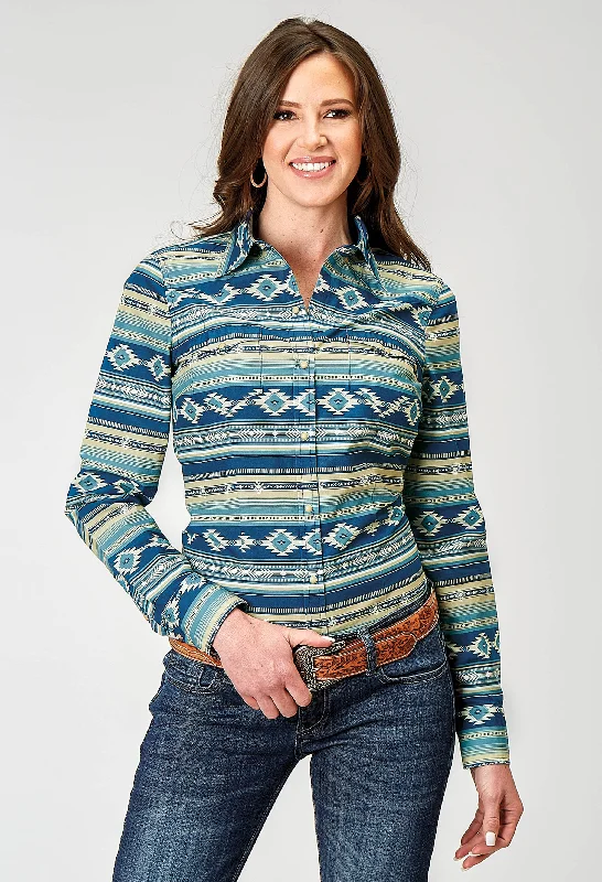 WOMENS LONG SLEEVE SNAP AZTEC BLANKET PRINT WESTERN SHIRT Comfortable Knit Short Shirt WOMENS LONG SLEEVE SNAP AZTEC BLANKET PRINT WESTERN SHIRT Comfortable Knit Short Shirt