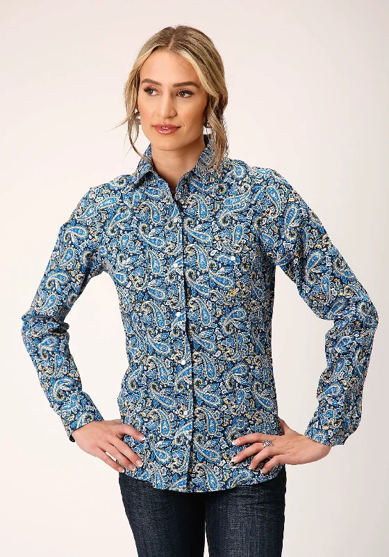 WOMENS LONG SLEEVE SNAP AMARILLO PAISLEY WESTERN SHIRT Relaxed Fit Short Blouse