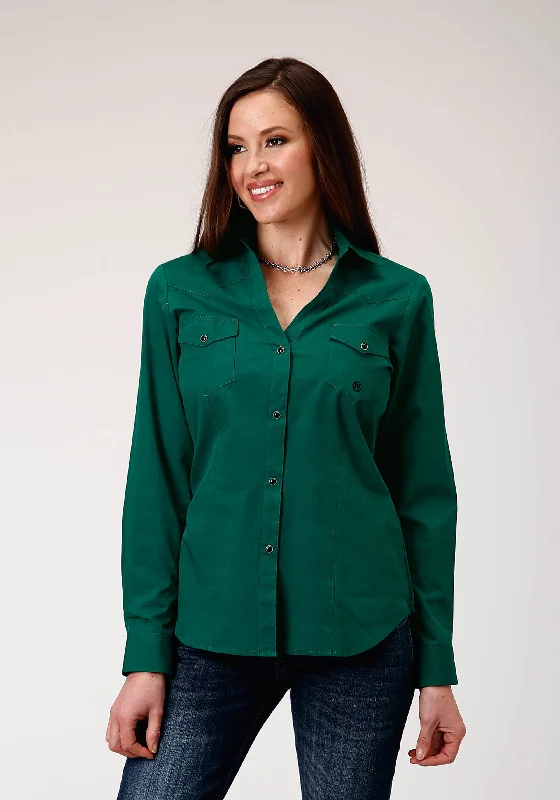 WOMENS LONG SLEEVE SNAP BLACK FILL SOLID GREEN WESTERN SHIRT Comfortable Short Sleeve Tee WOMENS LONG SLEEVE SNAP BLACK FILL SOLID GREEN WESTERN SHIRT Comfortable Short Sleeve Tee