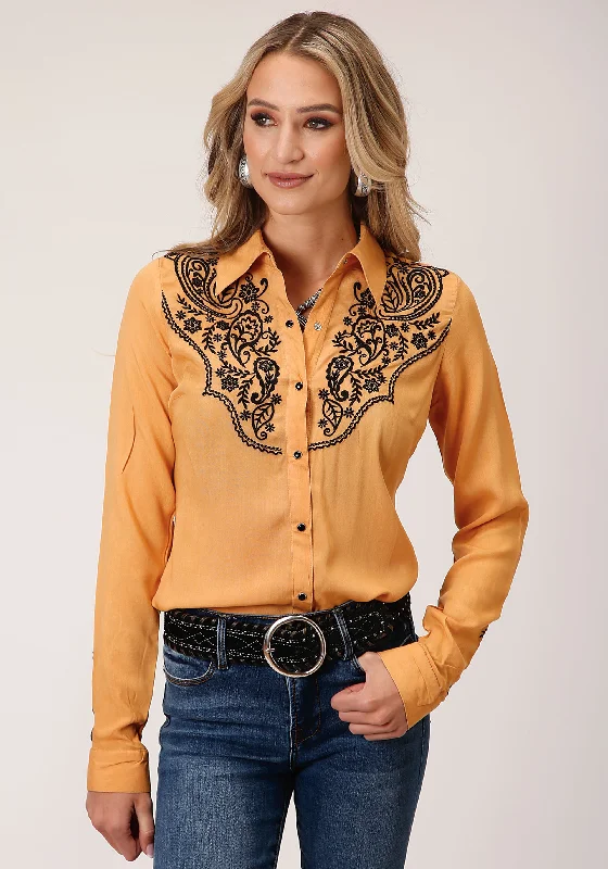 WOMENS LONG SLEEVE SNAP RAYON CHALLIS BUTTON DOWN WESTERN SHIRT Relaxed Fit Short Blouse WOMENS LONG SLEEVE SNAP RAYON CHALLIS BUTTON DOWN WESTERN SHIRT Relaxed Fit Short Blouse