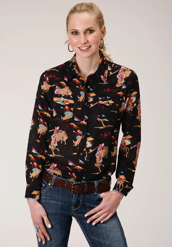 WOMENS LONG SLEEVE SNAP RETRO RODEO PRINT WESTERN SHIRT WESTERN SHIRT Modern Short Sleeve Top WOMENS LONG SLEEVE SNAP RETRO RODEO PRINT WESTERN SHIRT WESTERN SHIRT Modern Short Sleeve Top