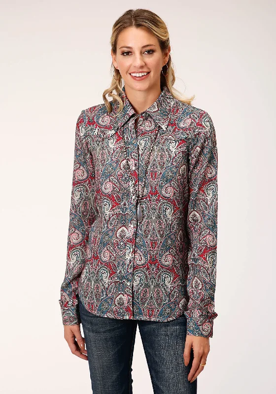 WOMENS LONG SLEEVE SNAP SAGE PAISLEY PRINT RAYON SHIRT WESTERN SHIRT Classic Short Sleeve Tunic WOMENS LONG SLEEVE SNAP SAGE PAISLEY PRINT RAYON SHIRT WESTERN SHIRT Classic Short Sleeve Tunic