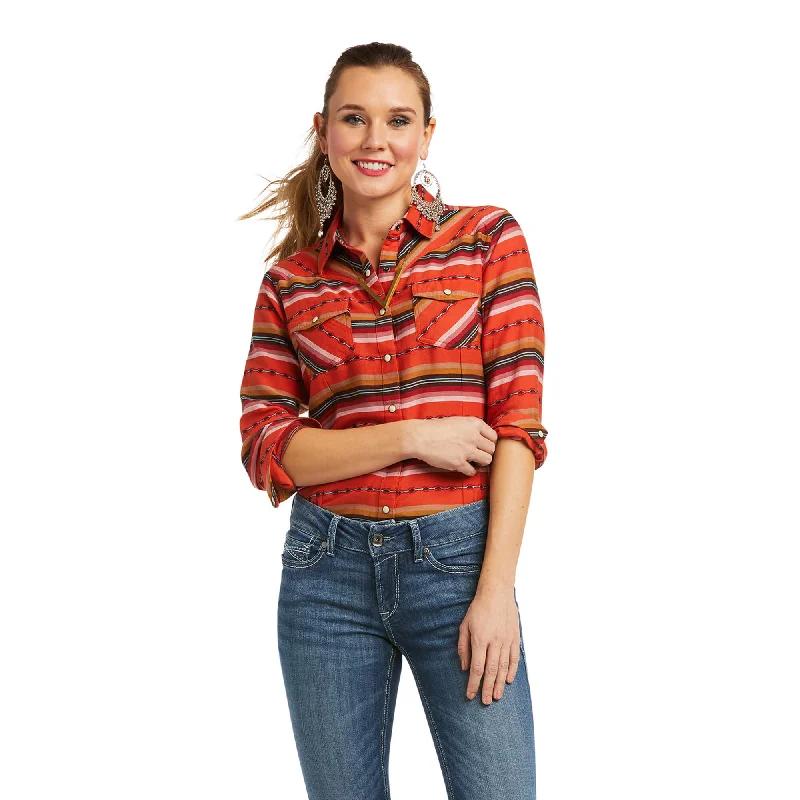 Ariat Ladies REAL Oasis Serape Western Shirt - Orange Classic Button-Up Short Tee