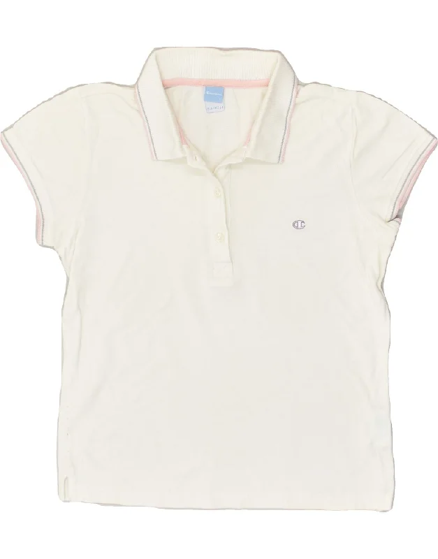 CHAMPION Womens Polo Shirt UK 16 Large White Cotton Stylish Round Neck Shirt