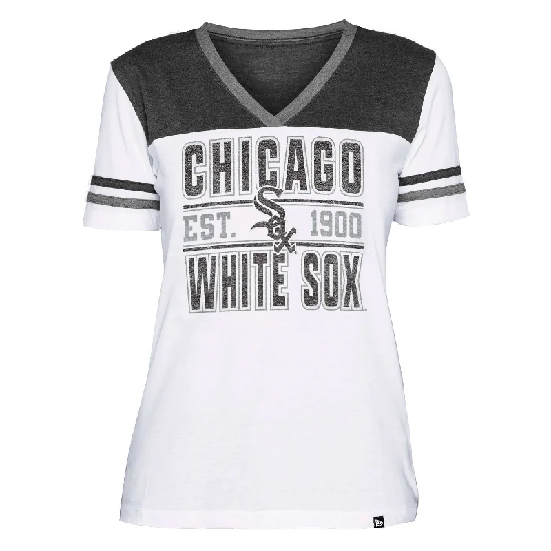 Chicago White Sox New Era Women's V-neck T Shirt - Grey/White Comfortable Fit Short Shirt