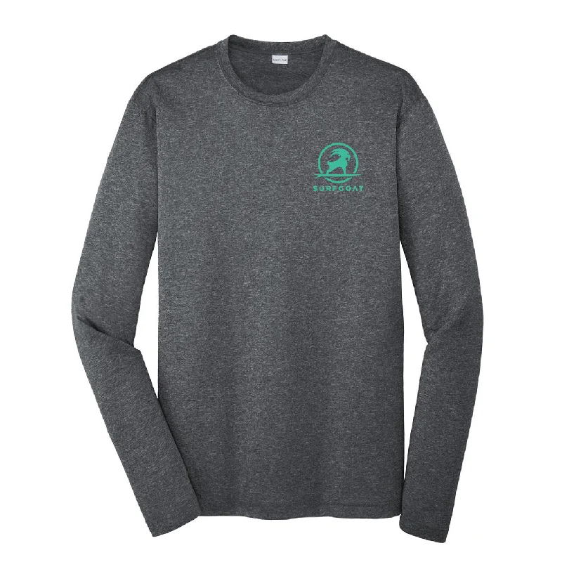 SURFGOAT Long-Sleeved UV Sun Shirt (Graphite Heather / Carribean Green) Modern Casual Short Sleeve SURFGOAT Long-Sleeved UV Sun Shirt (Graphite Heather / Carribean Green) Modern Casual Short Sleeve