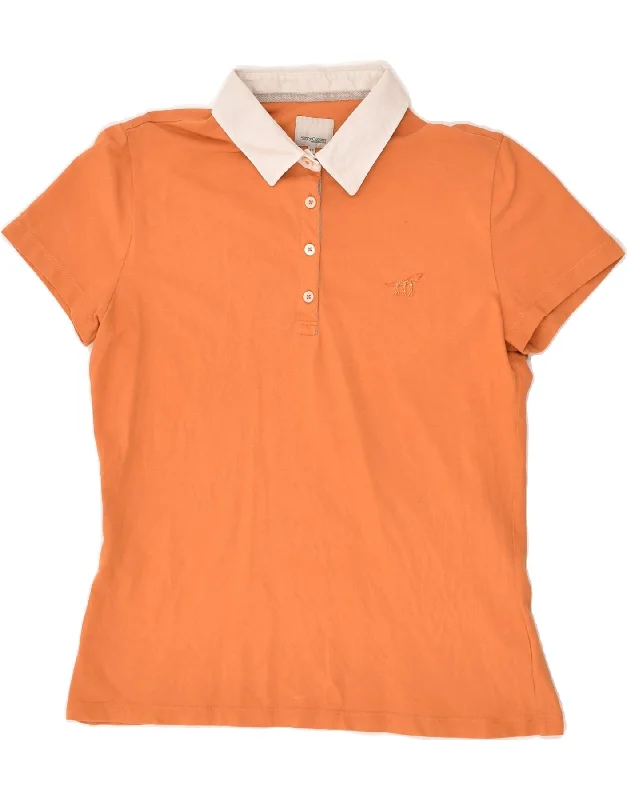 HENRY COTTONS Womens Polo Shirt IT 48 XL Orange Cotton Comfortable Loose Short Sleeve