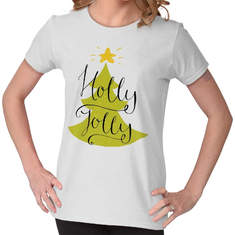 Holly Jolly Ladies T Shirt Chic V-Neck Short Blouse