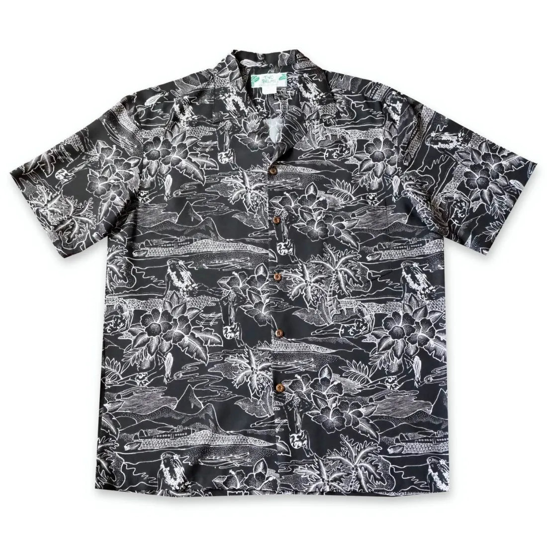 Island Hop Black Hawaiian Rayon Shirt Classic V-Neck Short Shirt