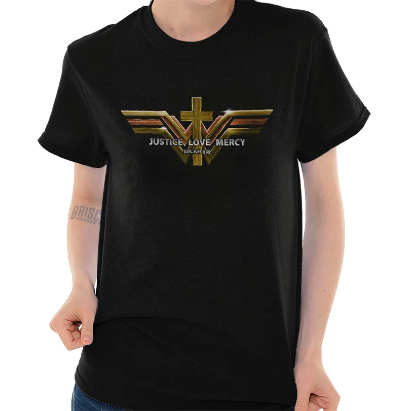 Justice Love Mercy T Shirt Elegant Silk Short Shirt