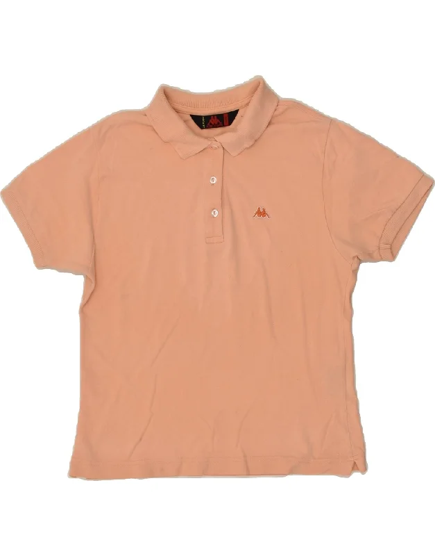 KAPPA Womens Polo Shirt UK 14 Large Beige Cotton Relaxed Fit Short Blouse