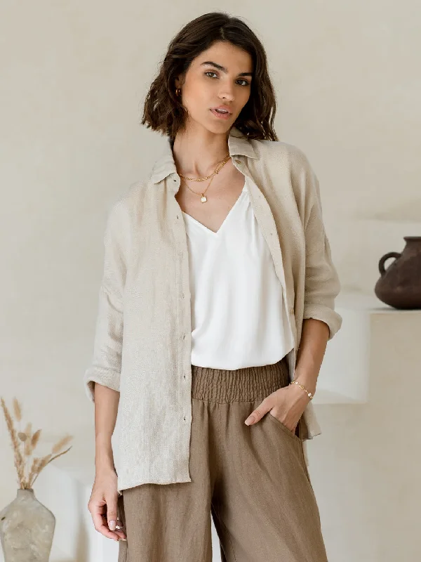 Laguna French Linen Shirt Wheat Casual Button-Up Short Tee