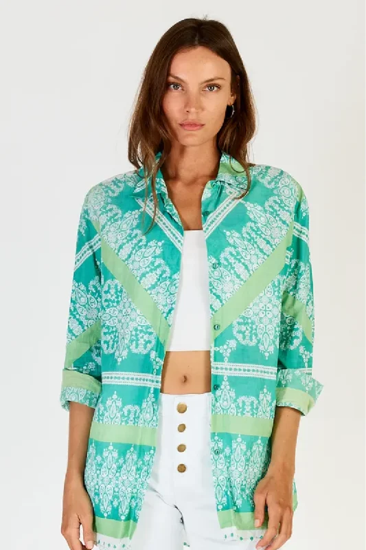 Lula Soul Bandana Shirt Sea Green Casual Button-Down Short Shirt