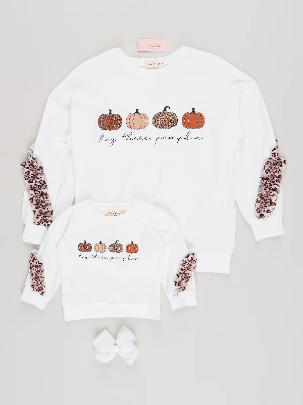 Mom & Me White Pumpkin Ruffle Shirt Casual Ruffle Short Shirt