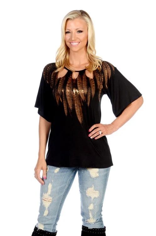 Peekaboo Feathers - Ladies USA Made Shirt Soft Flowing Short Shirt