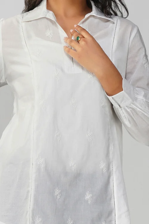 Phae Aahana White Shirt In Mulmul With Sequin Stylish Casual Short Tee