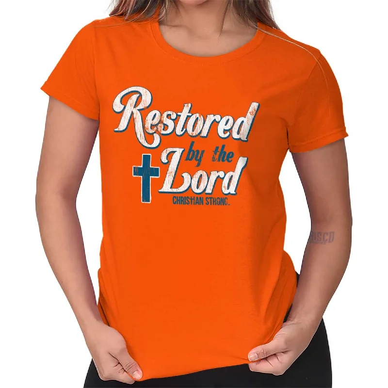 Restored by Lord Jes Ladies T Shirt Classic Cropped Short Sleeve