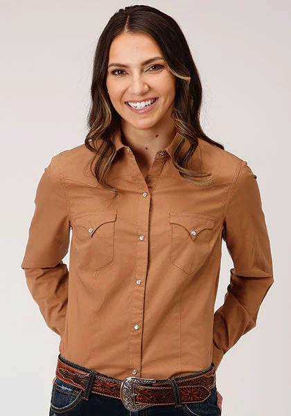 Roper Womens Performance Solid Shirt - Caramel Comfortable Summer Short Shirt