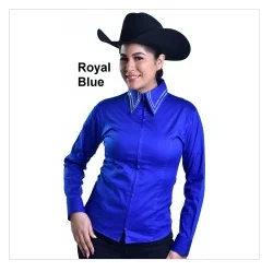 Royal Highness Ladies Crystal Rows Western Show Shirt - Royal Blue Relaxed Short Sleeve Tee