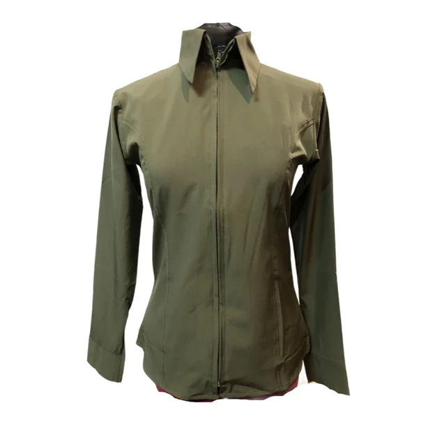 Royal Highness Ladies Zip Up Western Show Shirt - Olive Green Trendy Floral Print Tee