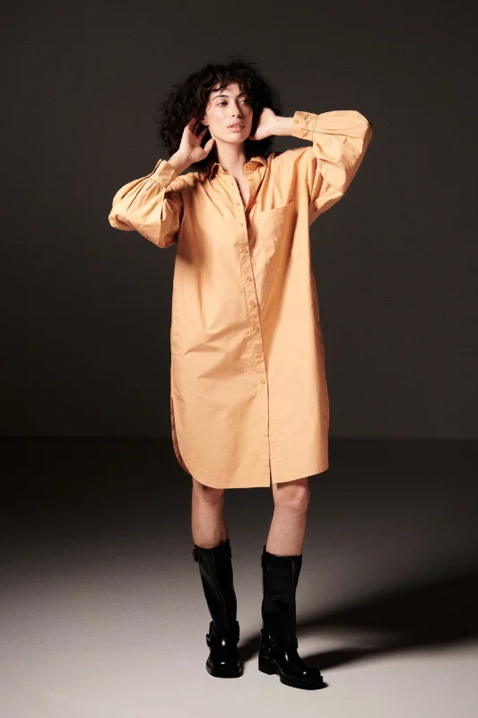 Sandy Brown Knee Length Shirt Relaxed Fit Short Sleeve Top