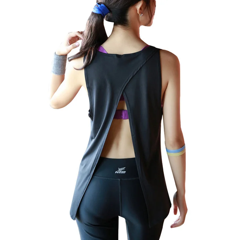 Sexy Backless Women Yoga Top Sport Shirt Women Gym Shirt Sleeveless Women Running Sport T Shirt Women Yoga Workout TShirt Stylish Crew Neck Shirt