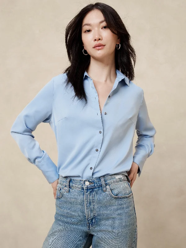 Silky Classic Shirt Comfortable Flowing Short Sleeve