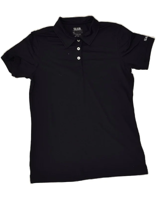 SLAM Womens Polo Shirt UK 12 Medium Black Polyamide Classic Casual Short Sleeve