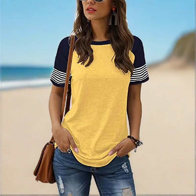 Women's Casual T Shirt Solid Color With Print Sleeves Stylish Casual Short Tee