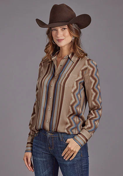 Stetson Women Sand Serape Shirt Soft Silk Short Sleeve