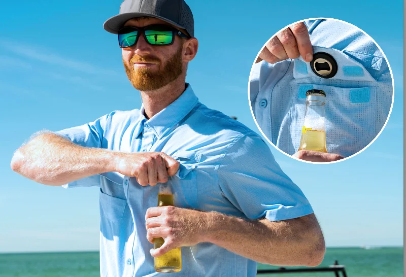 SURFGOAT "BIMINI" SHORT-Sleeved BOAT-Performance SPF Shirt (BOTTLE OPNR) Elegant Button-Down Short Shirt SURFGOAT "BIMINI" SHORT-Sleeved BOAT-Performance SPF Shirt (BOTTLE OPNR) Elegant Button-Down Short Shirt