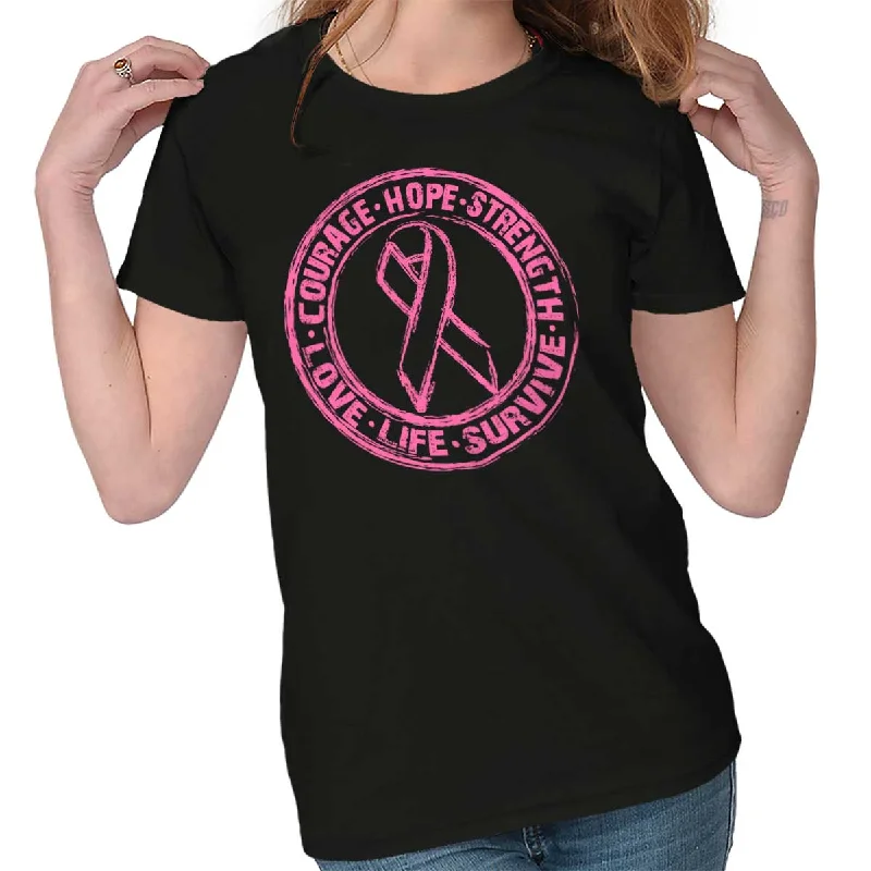 Courage Life Survive Ladies T Shirt Trendy Button-Front Short Sleeve