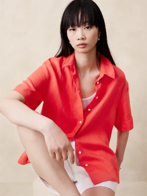 The Boxy Linen Shirt Relaxed Button-Down Short Shirt