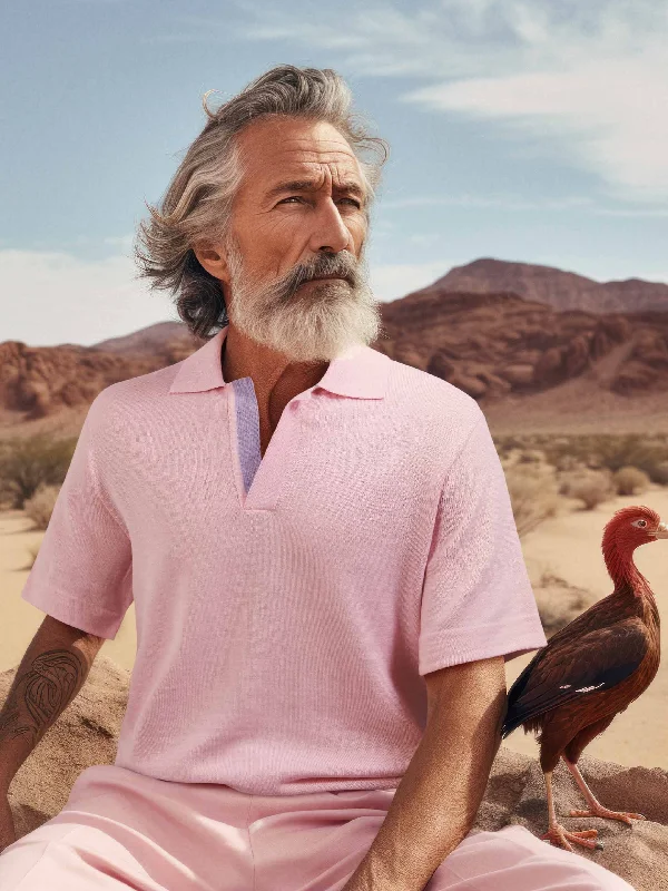 The Knitted Polo Shirt - Candyfloss Pink Cozy Linen Short Shirt