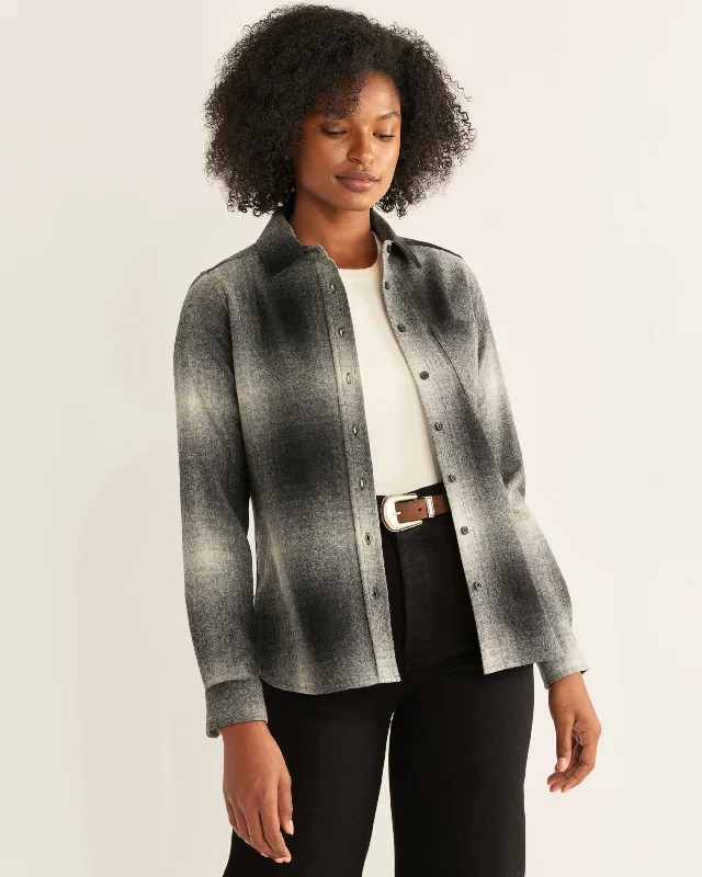 Pendleton Womens Meredith Wool Shirt - Black & White Ombre Fashionable Tied Short Sleeve Pendleton Womens Meredith Wool Shirt - Black & White Ombre Fashionable Tied Short Sleeve