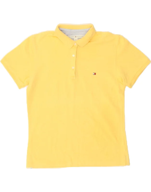 TOMMY HILFIGER Womens Polo Shirt UK 12 Medium Yellow Cotton Elegant High-Low Short Shirt TOMMY HILFIGER Womens Polo Shirt UK 12 Medium Yellow Cotton Elegant High-Low Short Shirt