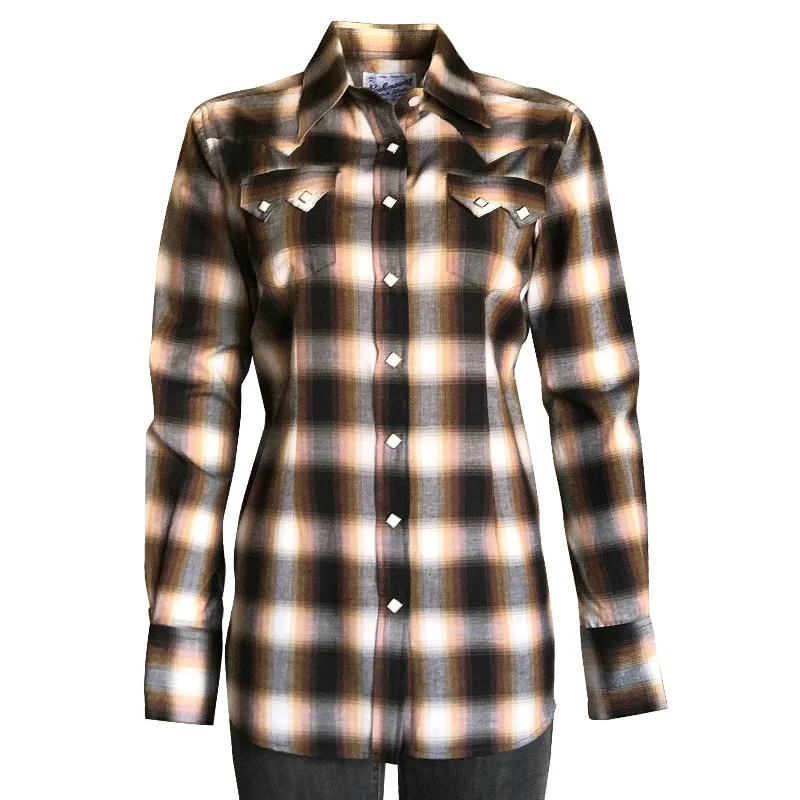 Women's Brown & Rust Shadow Plaid Sawtooth Western Shirt Trendy Tie-Front Short Shirt Women's Brown & Rust Shadow Plaid Sawtooth Western Shirt Trendy Tie-Front Short Shirt