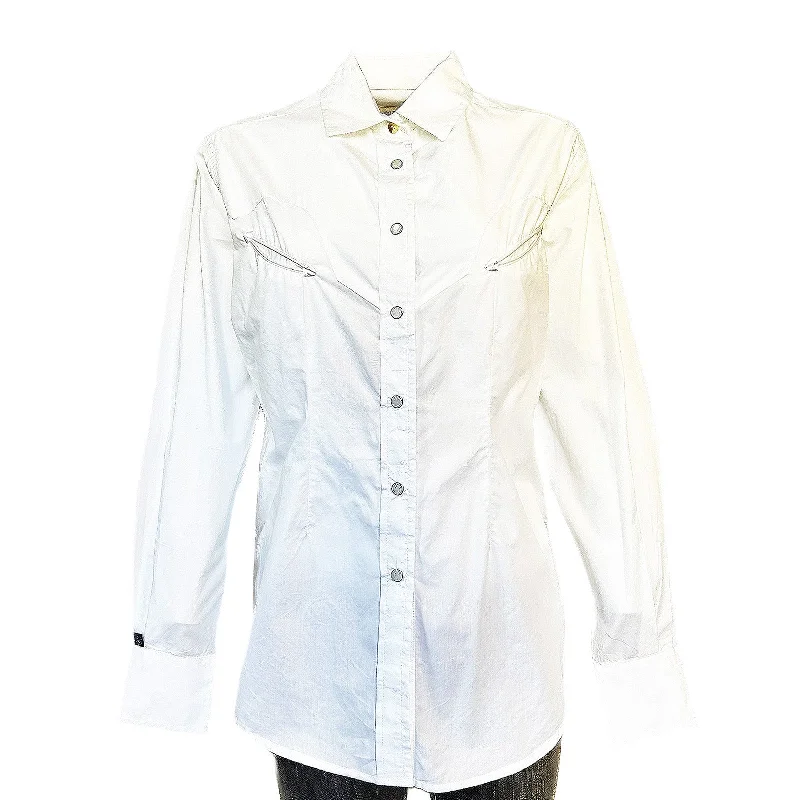 Women's Solid White 100% Cotton Western Shirt Comfortable Short Sleeve Tunic