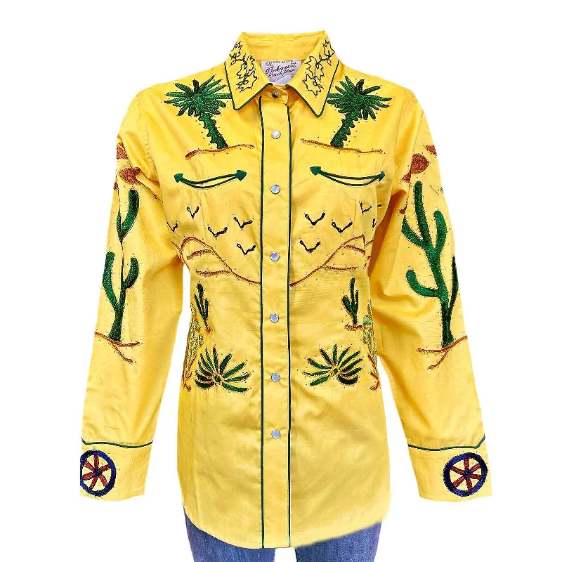 Women's Porter Wagoner Gold Embroidered Western Shirt Fashionable Sheer Short Shirt